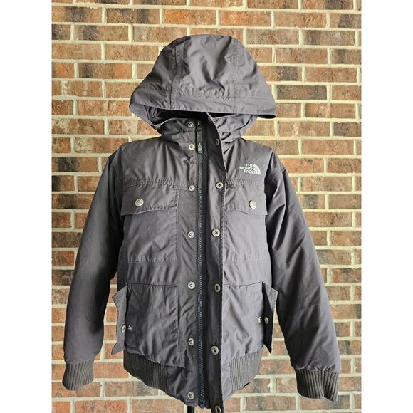 THE NORTH FACE HyVent 550 Gray Hood Coat Puffer Jacket Youth Medium Gift Winter - Picture 8 of 11